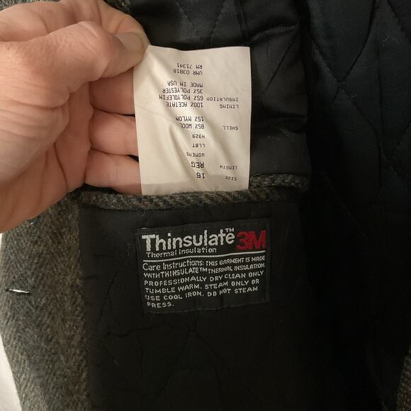 LL Bean Women's Vintage Herringbone Wool Thinsulate Quilted Lining Blazer Sz 16R - Picture 7 of 7